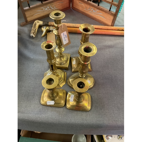 258 - Six vintage brass candlesticks