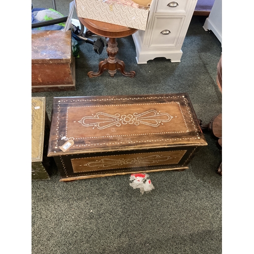 529 - A wooden Moorish style storage chest inlaid with mother of pearl