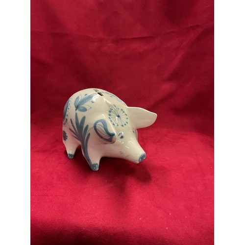 63 - A David Sharp Rye Pottery Pig money box in blue colour way