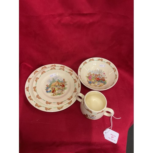 67 - A selection of Royal Doulton 'Bunnykins' china to include bowl, cup and plates