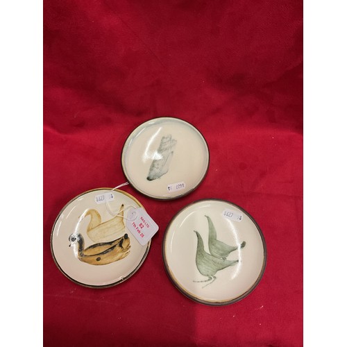 82 - Three Rye Pottery Wally Cole pin dishes with stylised decoration