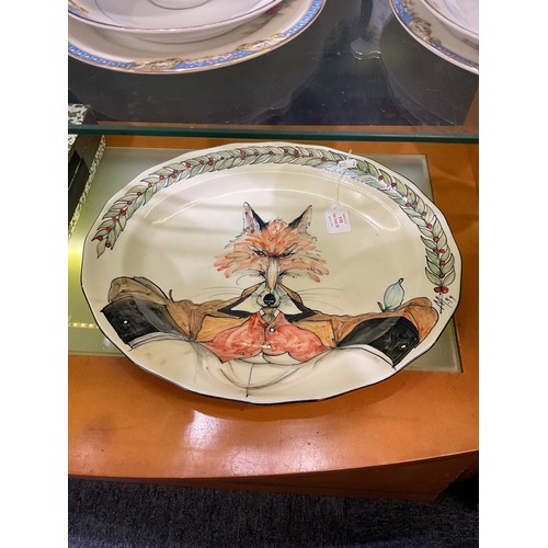 118 - An Iden Pottery meat platter with hand-painted Beatrix Potter fox decoration 'Mr Todd' signed Mick A... 