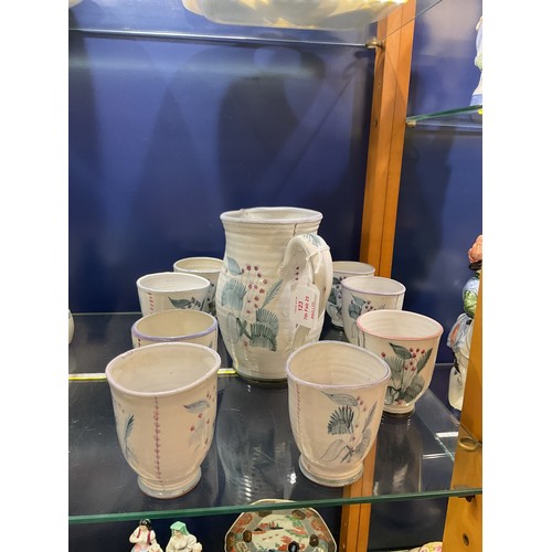 123 - A late 1950's Rye Pottery lemonade set with fern and fauna decoration