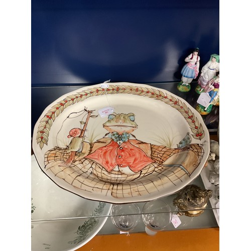 129 - An Iden Pottery meat platter with hand-painted Beatrix Potter frog decoration 'Jeremy Fisher' signed... 