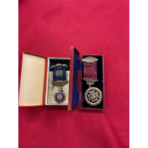 201 - Two boxed silver Masonic Buffalo medallions