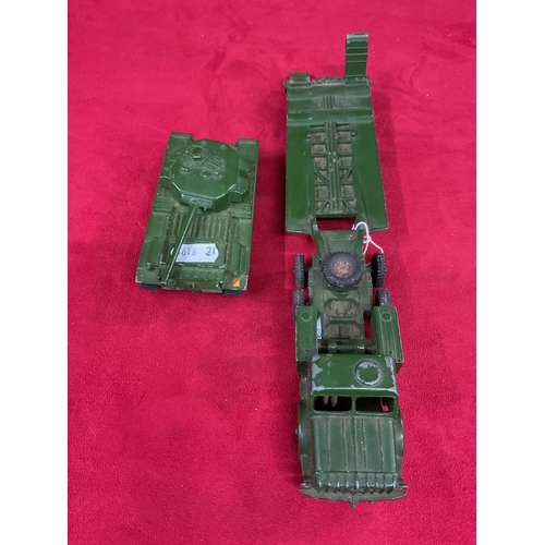 222 - A Dinky Supertoys die-cast Centurion Tank 651 together with an Antar Tank and Transporter 660 both i... 