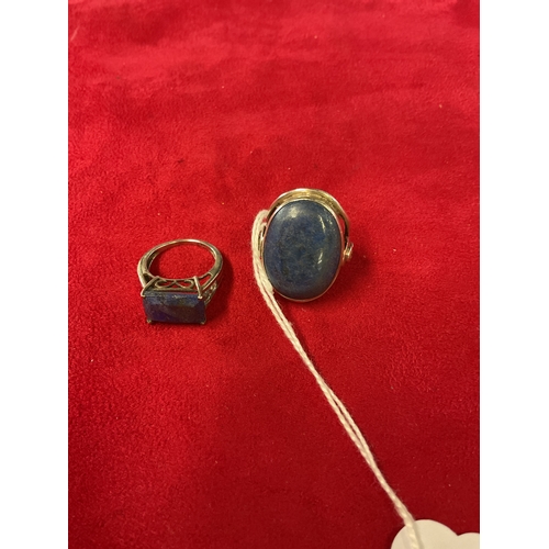 336 - Two silver rings inset with dumortierite and lapis lazuli