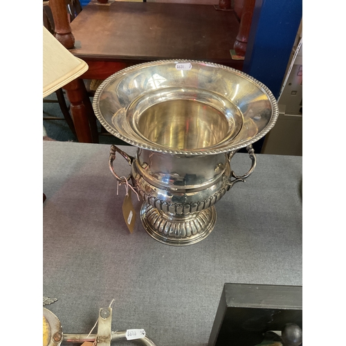 388 - A silver-plated wine cooler of campana form with liner