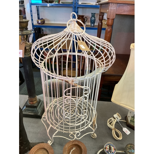 395 - A large vintage white painted metal bird cage