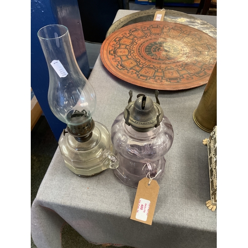 400 - Two glass oil lamps