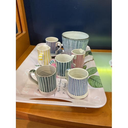 68 - A selection of Rye Pottery candy and cottage stripe mugs, jugs, bowl, and cup and saucer