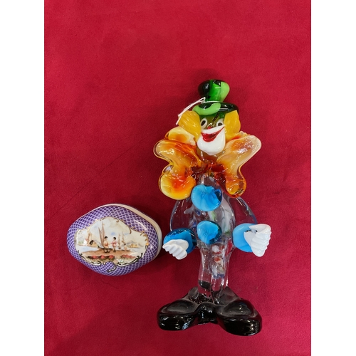 75 - A Murano glass clown together with a Limoges china box