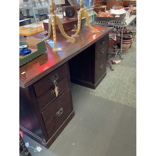 627 - A large Angora Lombok hardwood pedestal desk with six drawers