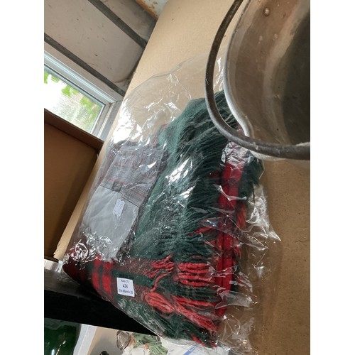 424 - A vintage all wool The Talisman travel rug together with a Tootal silk scarf