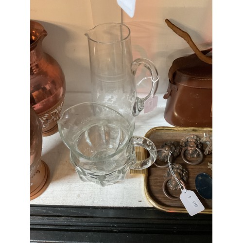 437 - An acid etched water jug together with another