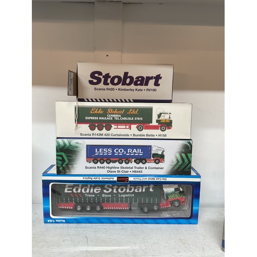 441 - Four boxed as new Eddie Stobart lorries to include 'Scania R420 Kimberley Kate RV100', 'Scania R440 ... 