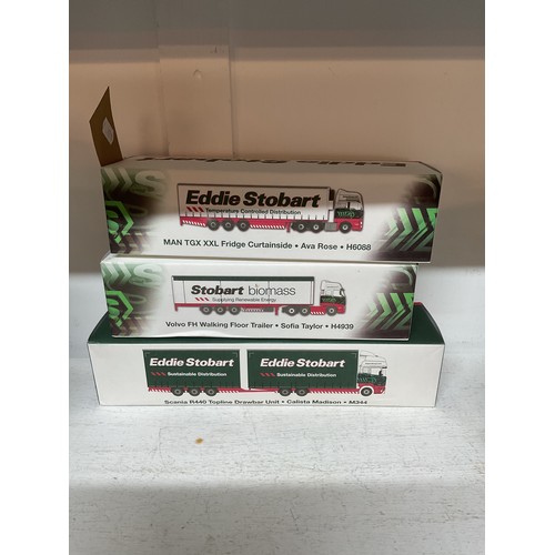 445 - Three boxed as new Atlas Edition Eddie Stobart lorries to include 'Scania R440 Topline Drawbar Unit ... 