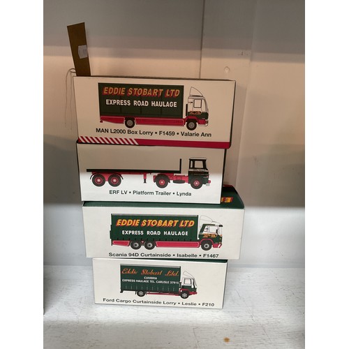 446 - Four boxed as new Atlas Edition Eddie Stobart lorries to include 'MAN L2000 Box lorry F1495 Valerie ... 
