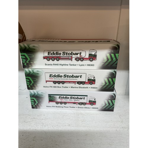447 - Three boxed as new Atlas Edition Eddie Stobart lorries to include 'Scania R440 Highline Tanker Lynn ... 