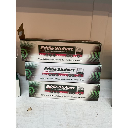 452 - Three boxed as new Atlas Edition Eddie Stobart lorries to include 'Scania Highline Curtainside Adrie... 
