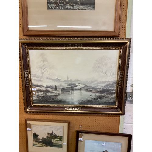 474 - An oil on canvas print fishing scene