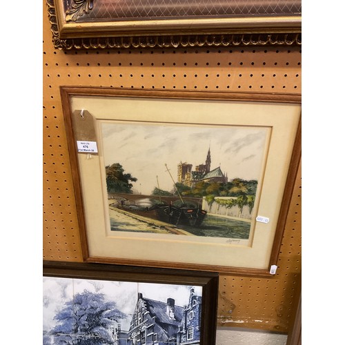 476 - A framed print canal scene signed lower right