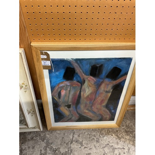 481 - A framed and glazed Hilary McMaster acrylic 'Male Dancing Figures'