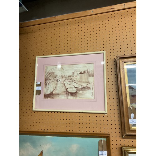 486 - A mounted framed and glazed crayon drawing depicting 'Camden Lock' by local artist Barry Johnson dat... 