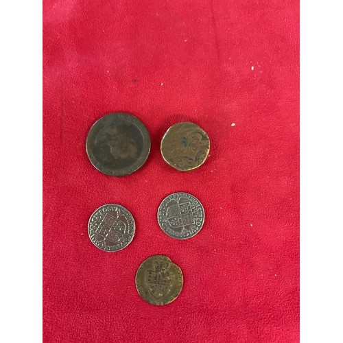 179 - A 1794 cartwheel penny, Iran 1 Krann 1848-1879, a Georgian token and two others
