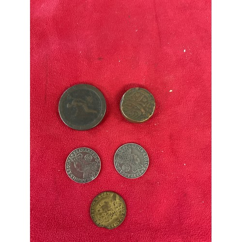 179 - A 1794 cartwheel penny, Iran 1 Krann 1848-1879, a Georgian token and two others
