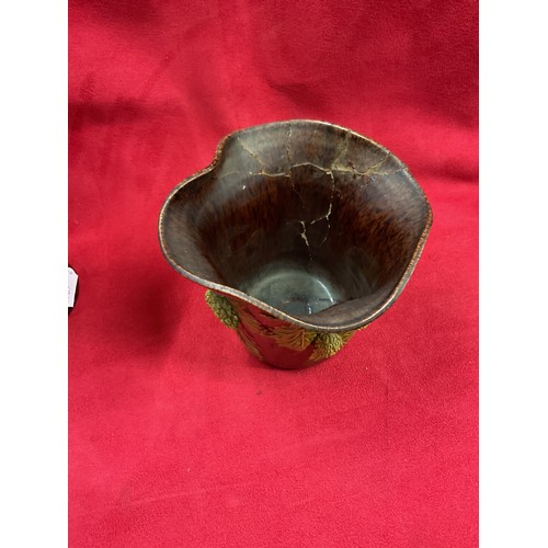 36 - A Rye Pottery brown glazed tankard, vase and bowl with applied hop and vine decoration all for resto... 