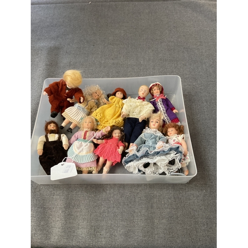 100 - Ten assorted dolls house dolls some with bisque heads