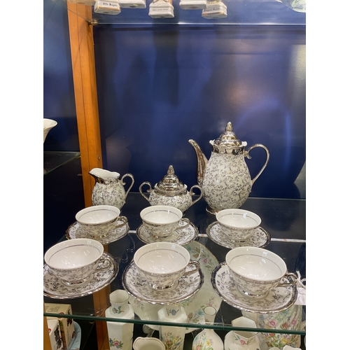 61 - A Bavaria white and silver coffee set comprising of cups, saucers, coffee pot milk jug and sugar bow... 