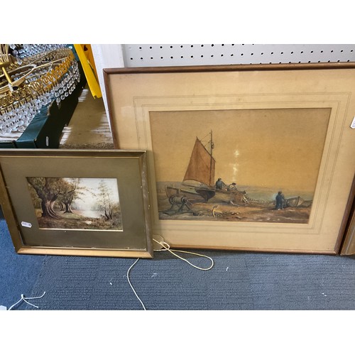356 - A watercolour 'fishing boat on shore' signed C.H. Larkin and another 'river scene'
