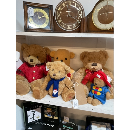 339 - A 2016 Keel teddy bear with blue Christmas scarf together with a small 2012 Paddington bear, a 2014 ... 