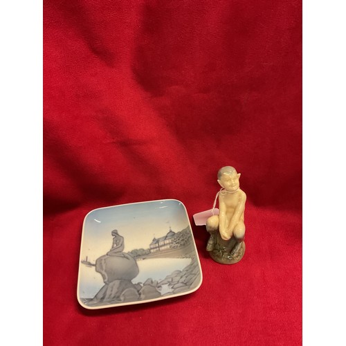 8 - A Royal Copenhagen porcelain figurine fawn sitting on stump No 1738 A/F and pin dish