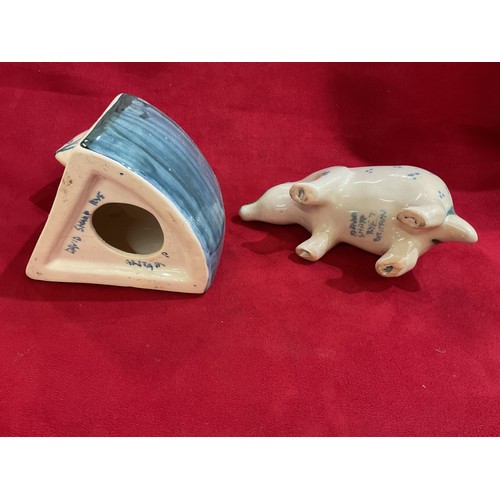 14 - A David Sharp Rye Pottery mouse and cheese wedge money box and badger
