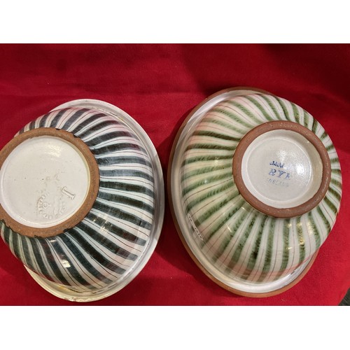 39 - Two Rye Pottery mid-century oval bowls with cottage stripe decoration