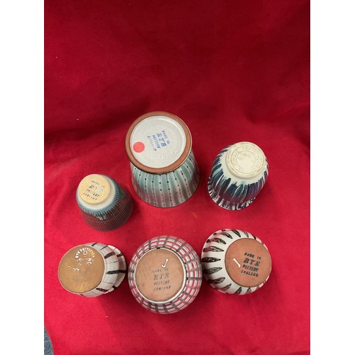42 - A selection of mid-century Rye Pottery small vases to include candy stripe