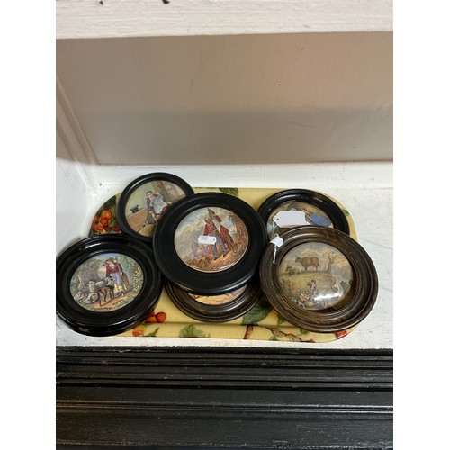 335 - A group of six vintage Pratt-ware pot lids to include Country Quarters, I See You My Boy, A Pair and... 