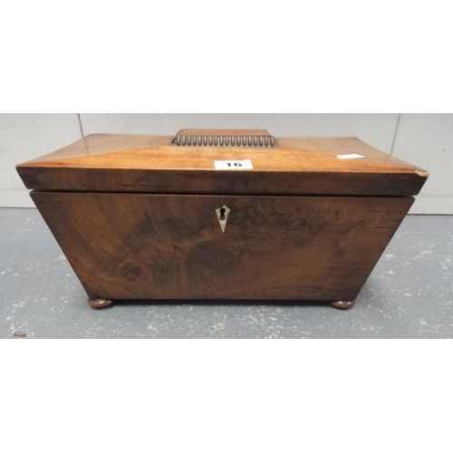 16 - Large Sarcophagus Shaped Regency Mahogany Tea Caddy with triple lidded interior on flatted bun suppo... 