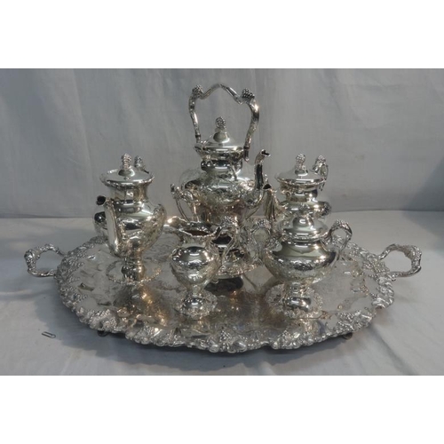 230 - Late C19th/Early C20th Silver Plated Hard Metal 6 Piece American? Tea Service: large oval 2 handled ... 