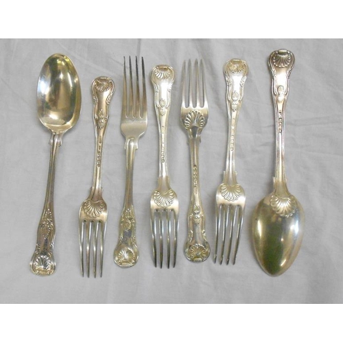 236 - 5 Silver Kings Pattern Dining Forks, marked Cameron Dundee with Georgian London Hallmarks & makers m... 