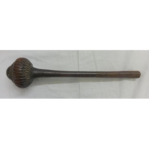 245 - C19th Fijian War Club, circular shaft engraved with wiggle work knop & ribbed carved decoration