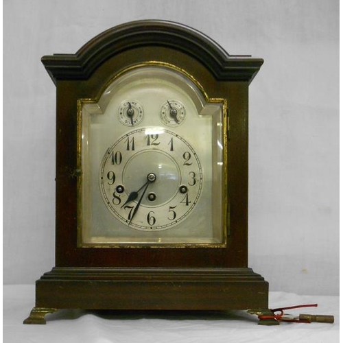 152 - Late C19th/Early C20th 3 Train Mahogany Cased Bracket Clock silvered dial & chapter ring wth Arabic ... 