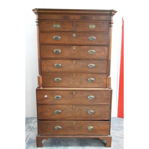 29 - C18th Georgian Mahogany Chest On Chest, lower section raised on bracket supports with 3 long cockbea... 