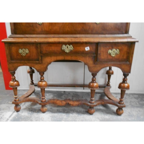 30 - C18th William & Mary Walnut High Boy, lower section on flat wavy supports with turned supports, fitt... 