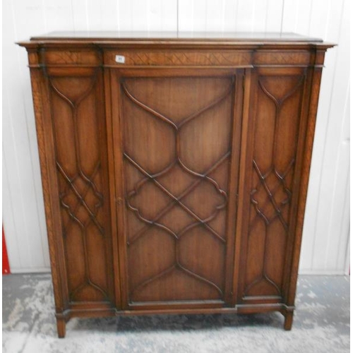 31 - Georgian Style Mahogany Side Cabinet with blind tracery fretted centre door & panels on short square... 