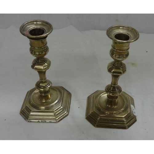 255 - Pair Silver George I Style Candlesticks on canted corner detachable sconces, fully hallmarked London... 