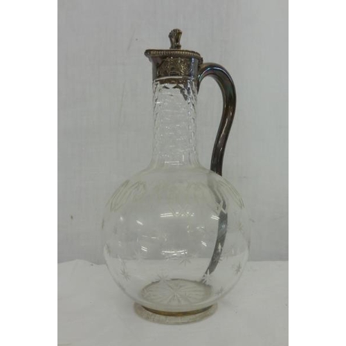 256 - C19th Victorian Silver & Cut Glass Claret Jug, with hollow handle encasing star cut base, globular b... 